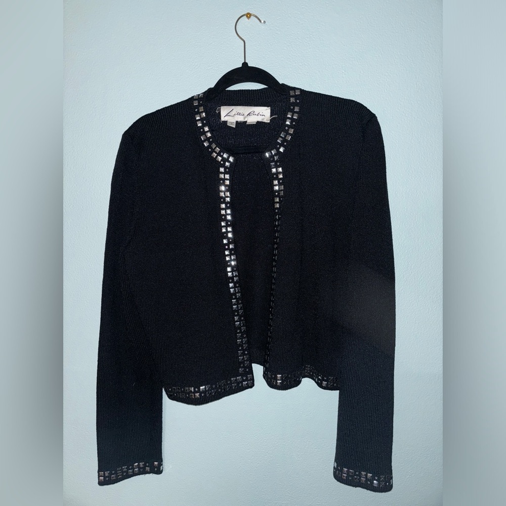 Vintage Lillie Rubin Black Studded Cardigan Size M